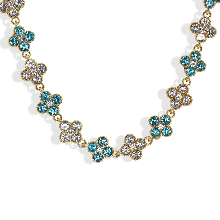 Collier tennis trèfle en acier inoxydable – pierres bleu ciel ✨