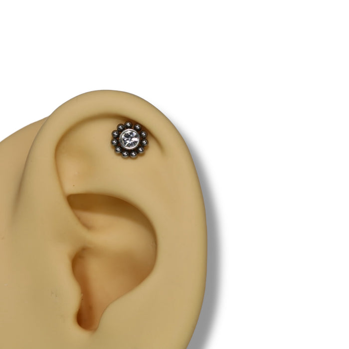 Piercing Soleil Perlé Argent - Acier Inoxydable ✨