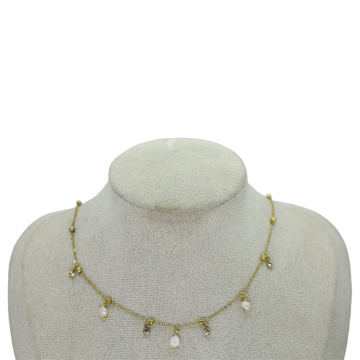 Collier en or Pierres de zirconium et perles de culture - Acier Inoxydable ✨