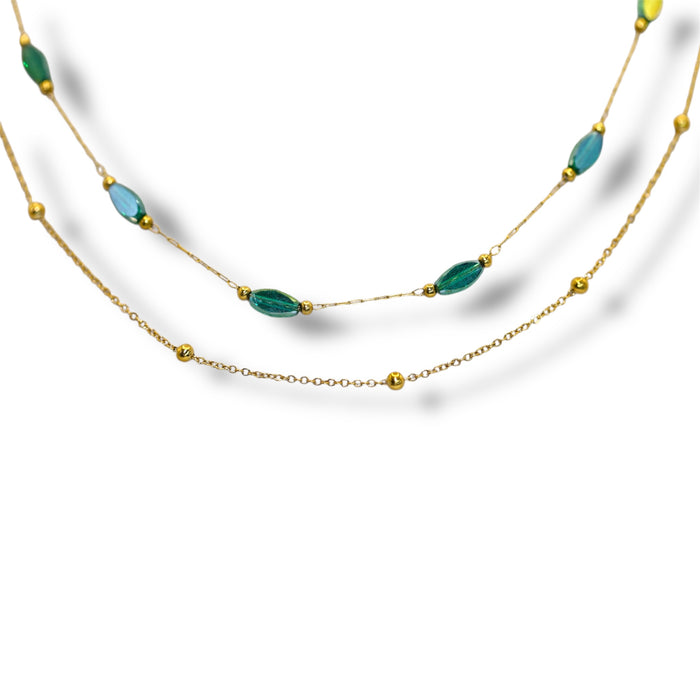 Collier double artisanal fait main – Perles émeraudes ✨