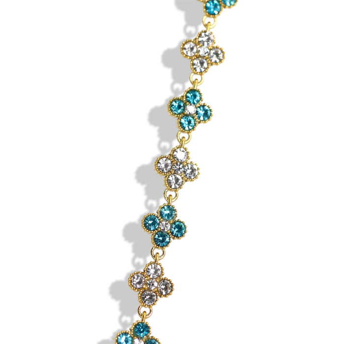 Collier tennis trèfle en acier inoxydable – pierres bleu ciel ✨