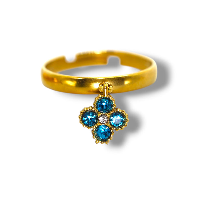 Bague trèfle dorée ajustable avec pierres en zirconium en acier inoxydable ✨