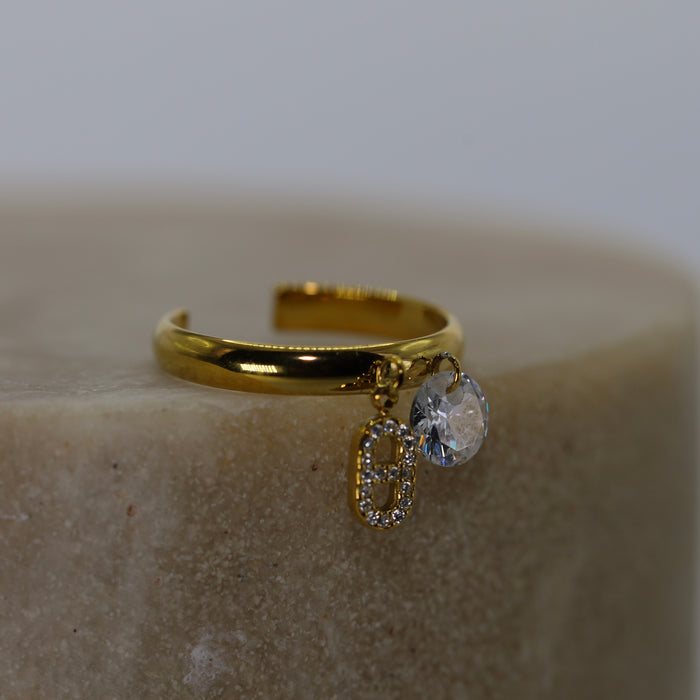 Bague dorée ajustable avec breloque en acier inoxydable ✨