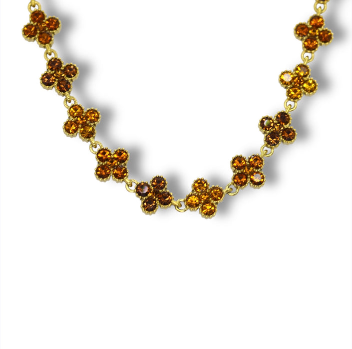 Collier tennis trèfle en acier inoxydable – pierres caramel ✨