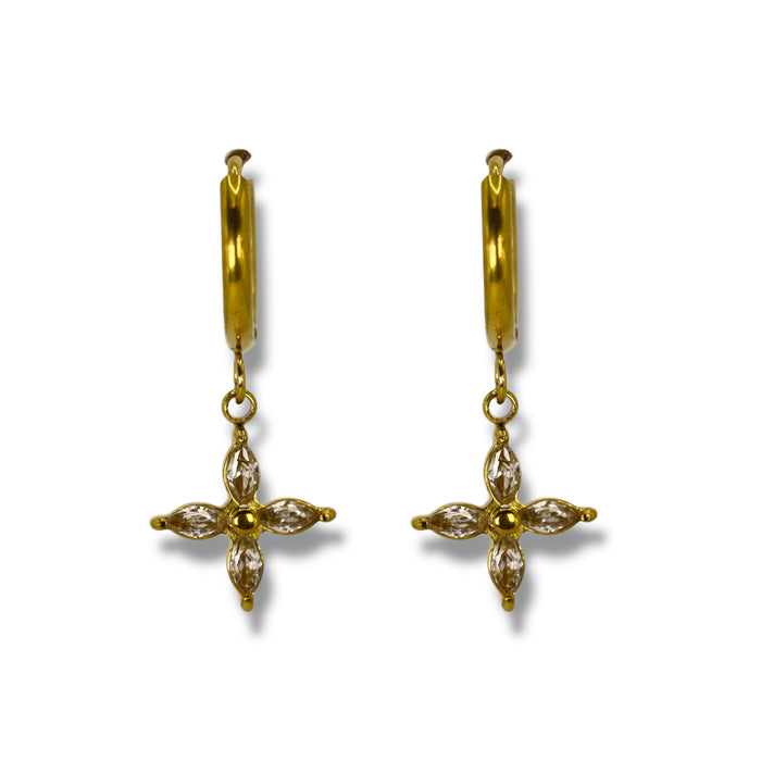Créoles dorées avec pendentif fleur - Acier Inoxydable ✨