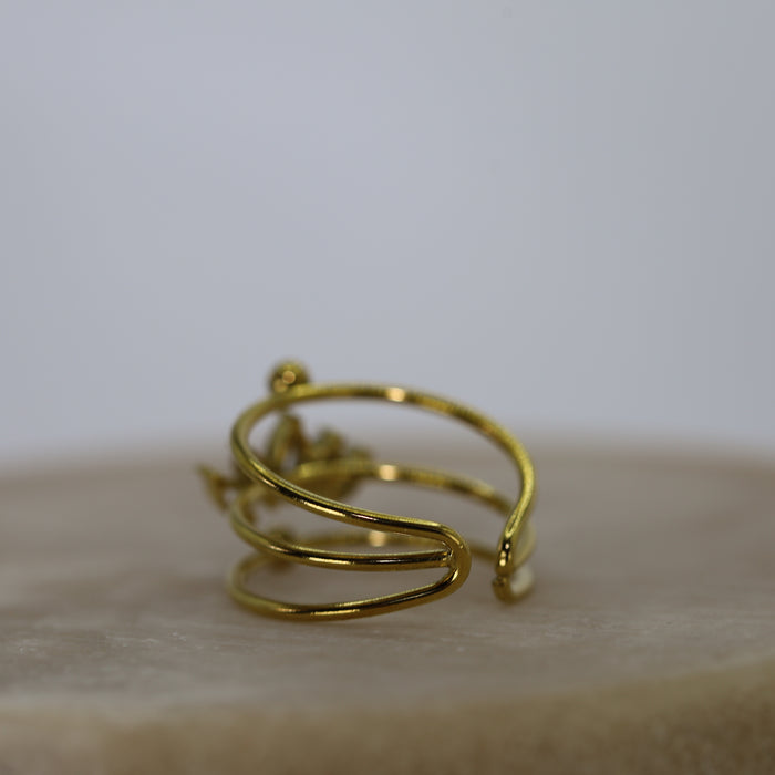 Bague dorée ajustable avec pierres en zirconium en acier inoxydable ✨