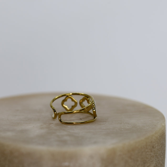 Bague dorée ajustable avec pierres en zirconium en acier inoxydable ✨