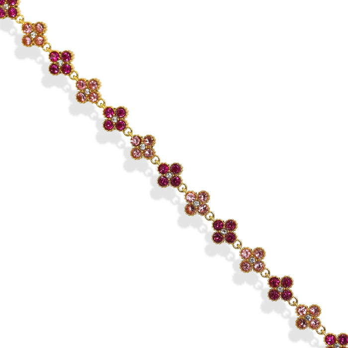 Bracelet tennis trèfle en acier inoxydable – pierre rose ✨