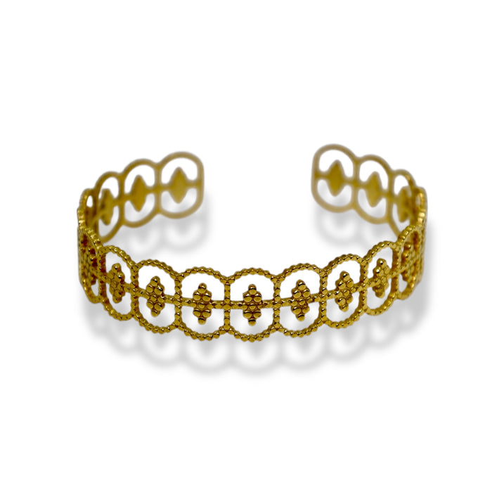 Manchette en acier inoxydable doré - Dentelle élégante ✨