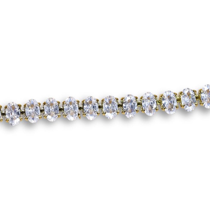 Bracelet tennis doré – Pierres ovales transparentes et cristallines en zirconium ✨