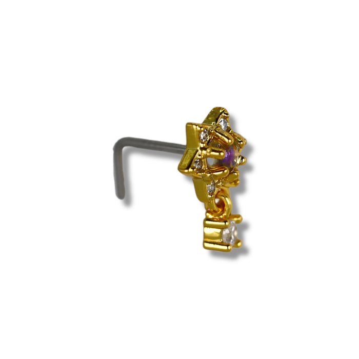 Piercing nez doré avec petit pendentif mobile - Acier Inoxydable ✨