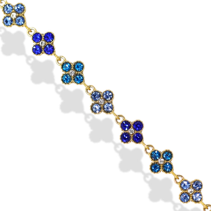 Bracelet tennis trèfle en acier inoxydable – pierre bleu ✨