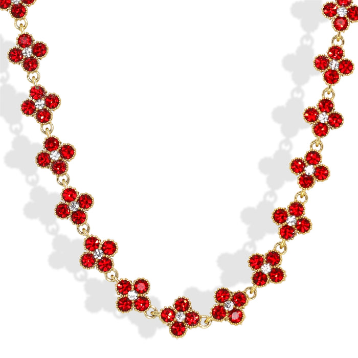 Collier tennis trèfle en acier inoxydable – pierre rouge ✨