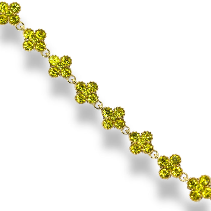 Bracelet tennis trèfle en acier inoxydable – pierre jaune ✨