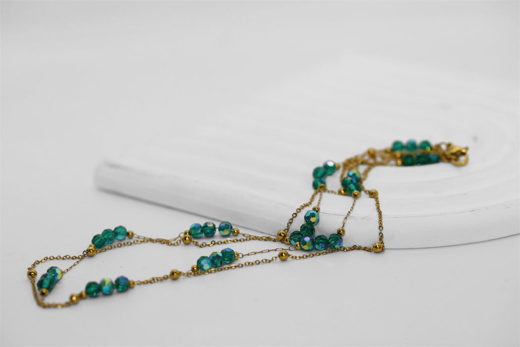 Collier double artisanal fait main – Perles émeraudes ✨