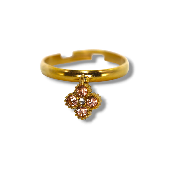 Bague trèfle dorée ajustable avec pierres en zirconium en acier inoxydable ✨