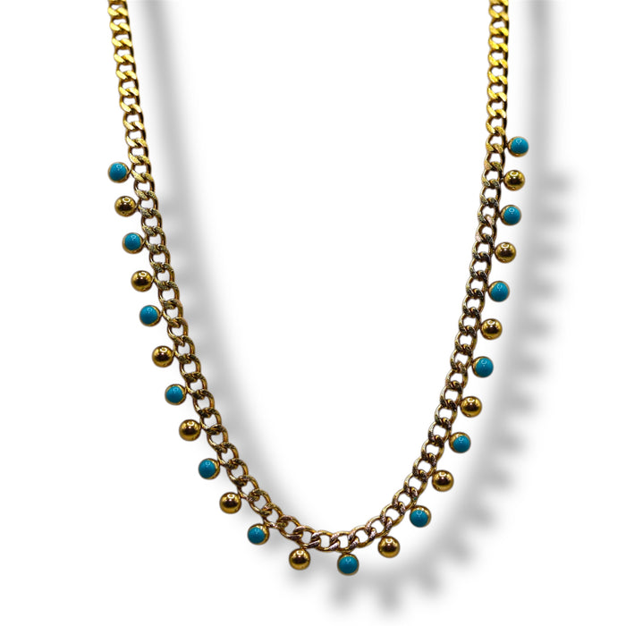 Collier Perles Turquoise & Dorées – Acier Inoxydable ✨