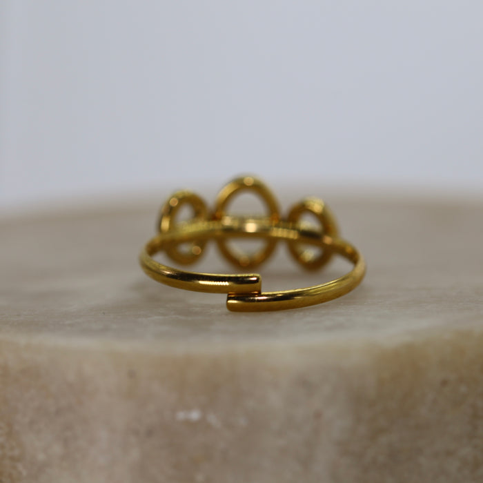 Bague Marine breloque dorée ajustable avec pierres en zirconium en acier inoxydable ✨
