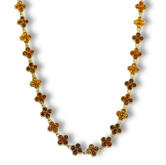 Collier tennis trèfle en acier inoxydable – pierres caramel ✨