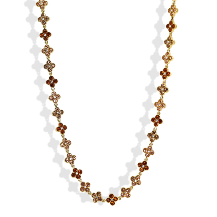 Collier tennis trèfle en acier inoxydable – pierres Champagne ✨