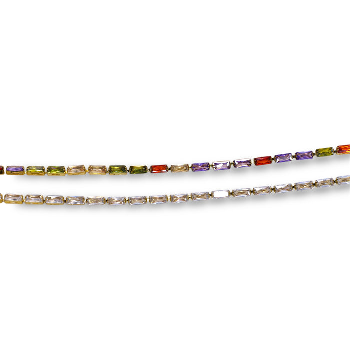 Bracelet tennis doré – Pierres rectangulaires colorées en zirconium ✨