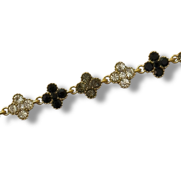 Bracelet tennis trèfle en acier inoxydable – pierre noir & grise  ✨