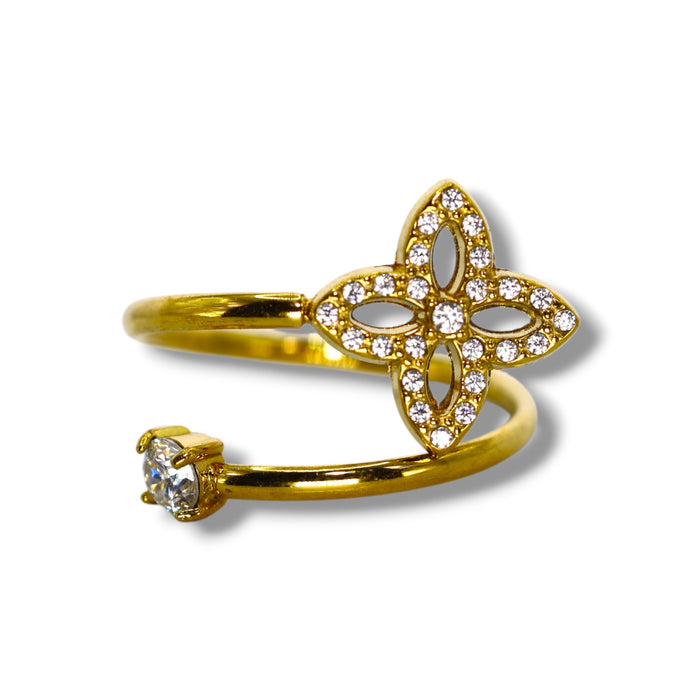 Bague dorée ajustable avec pierres en zirconium en acier inoxydable ✨