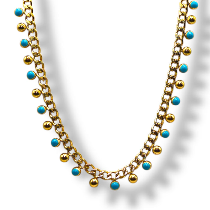 Collier Perles Turquoise & Dorées – Acier Inoxydable ✨