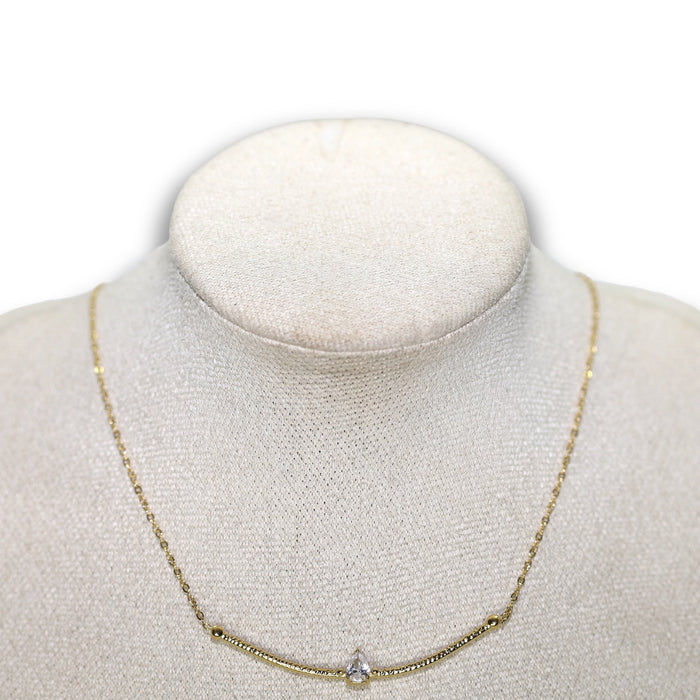 Collier fin barre délicate or & pierre en zirconium