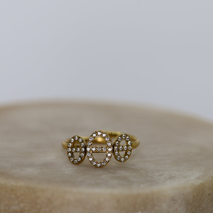 Bague Marine breloque dorée ajustable avec pierres en zirconium en acier inoxydable ✨