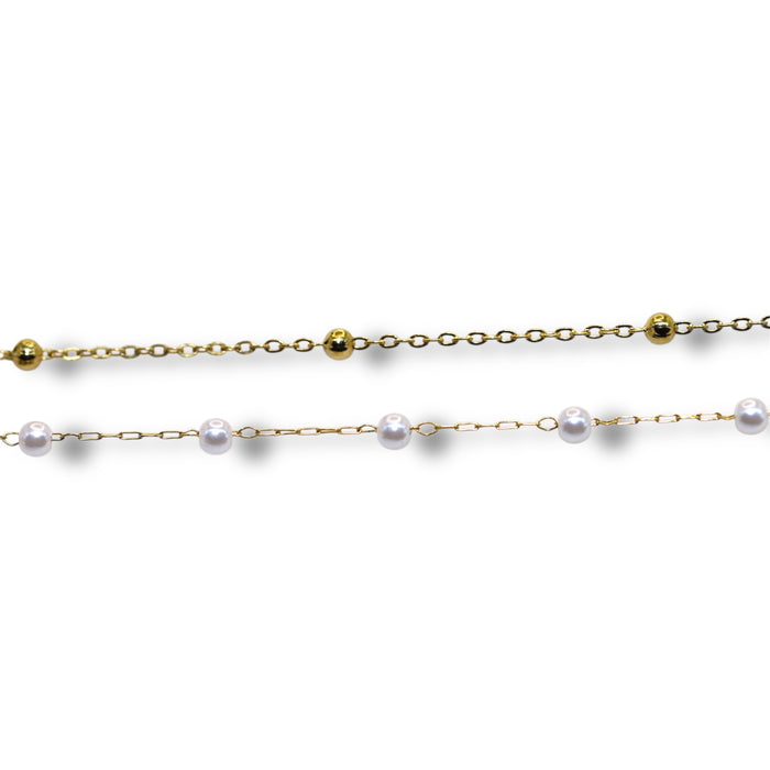 Bracelet artisanal fait main – Perles blanches & chaîne dorée ✨