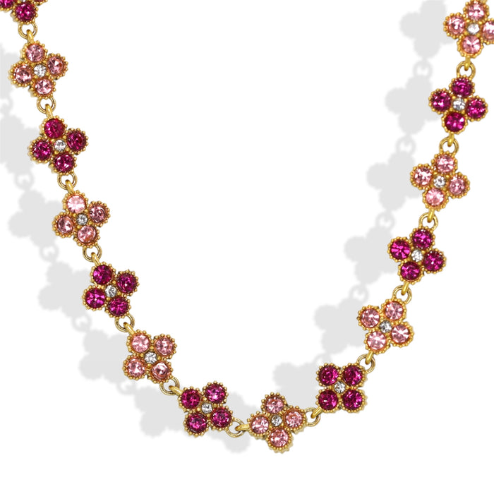 Collier tennis trèfle en acier inoxydable – pierre rose ✨