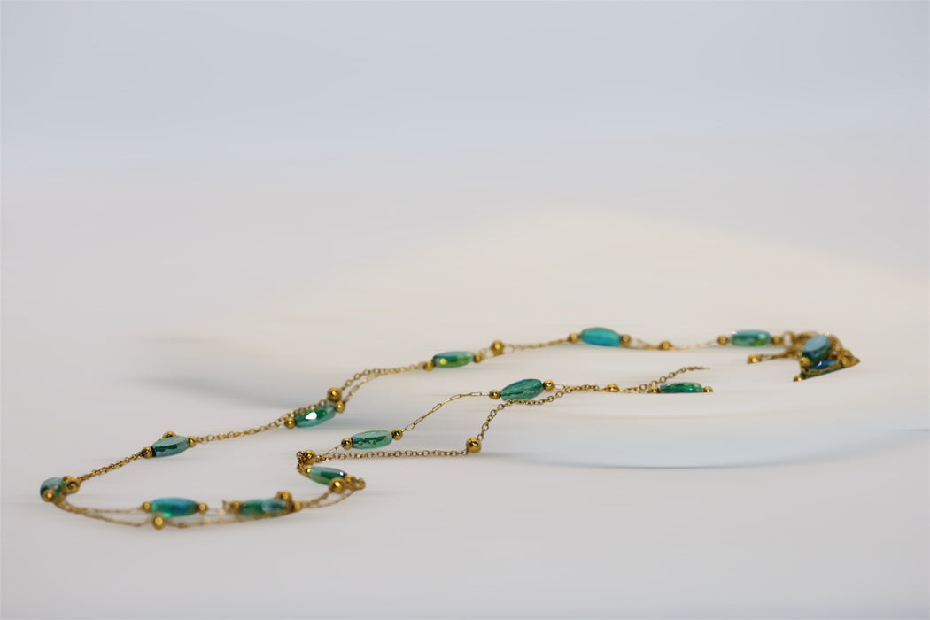 Collier double artisanal fait main – Perles émeraudes ✨