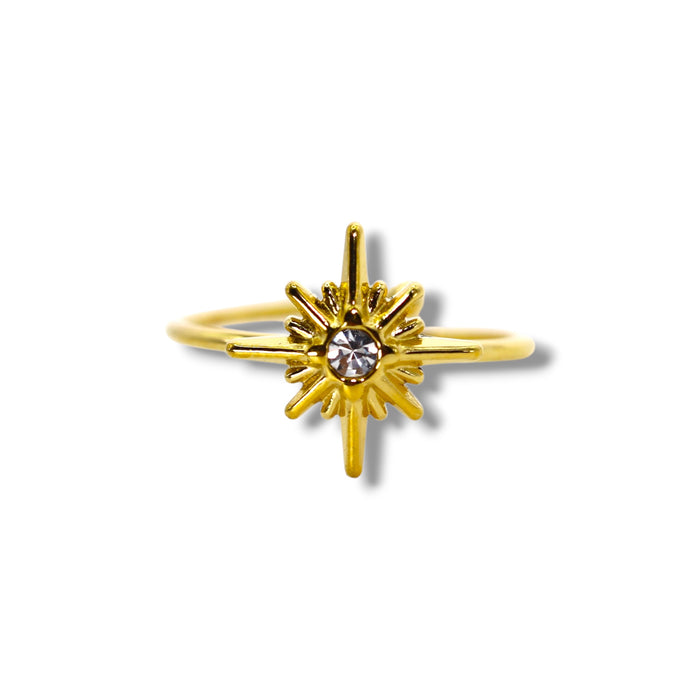 Bague dorée ajustable avec pierres en zirconium en acier inoxydable ✨