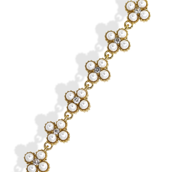 Collier tennis trèfle en acier inoxydable – Perles blanches incrustées ✨