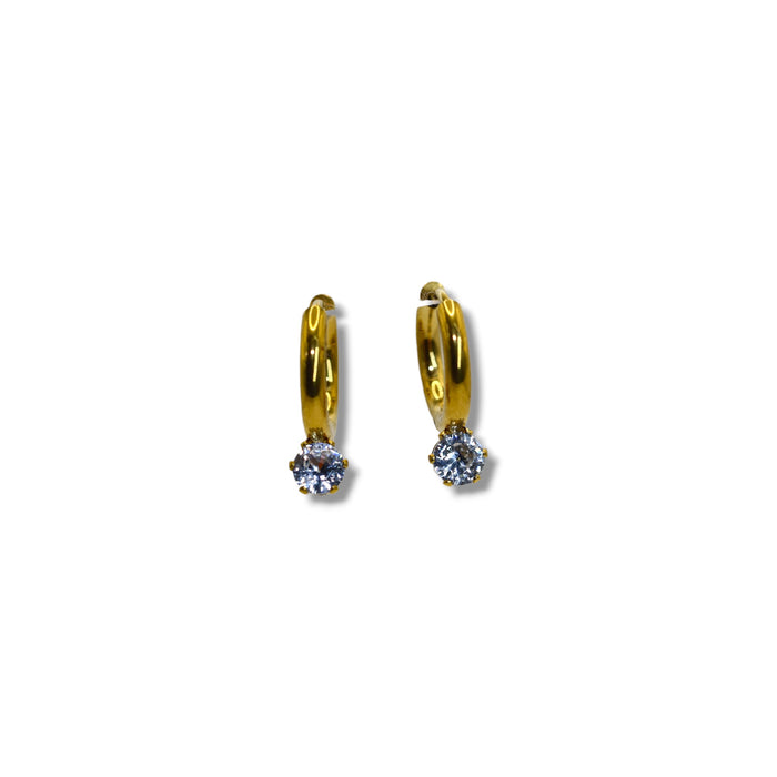 Boucles d’oreilles créoles dorées – Pierre scintillante ✨