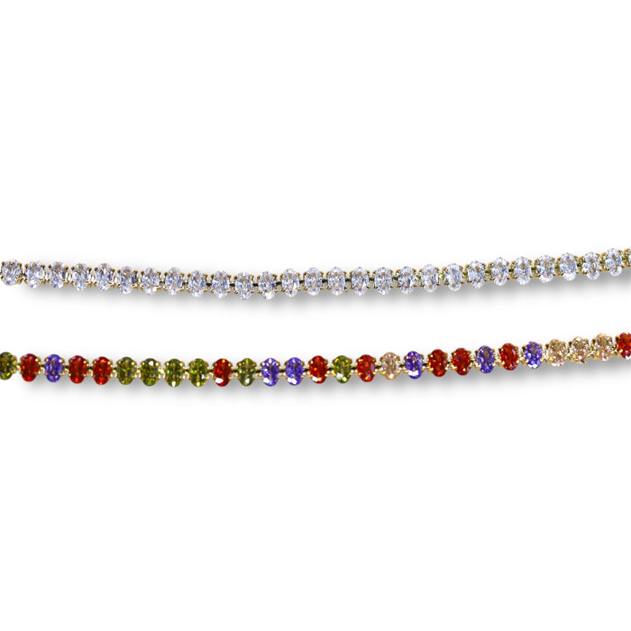 Bracelet tennis doré – Pierres ovales colorées en zirconium ✨
