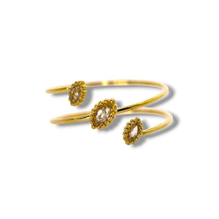 Bague dorée ajustable avec pierres en zirconium en acier inoxydable ✨