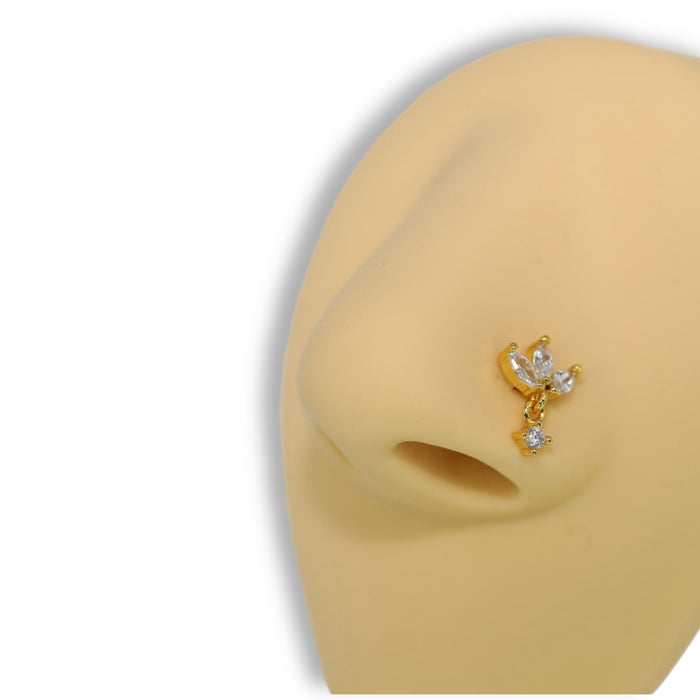Piercing Nez Fleur Cristal doré – Acier Inoxydable ✨
