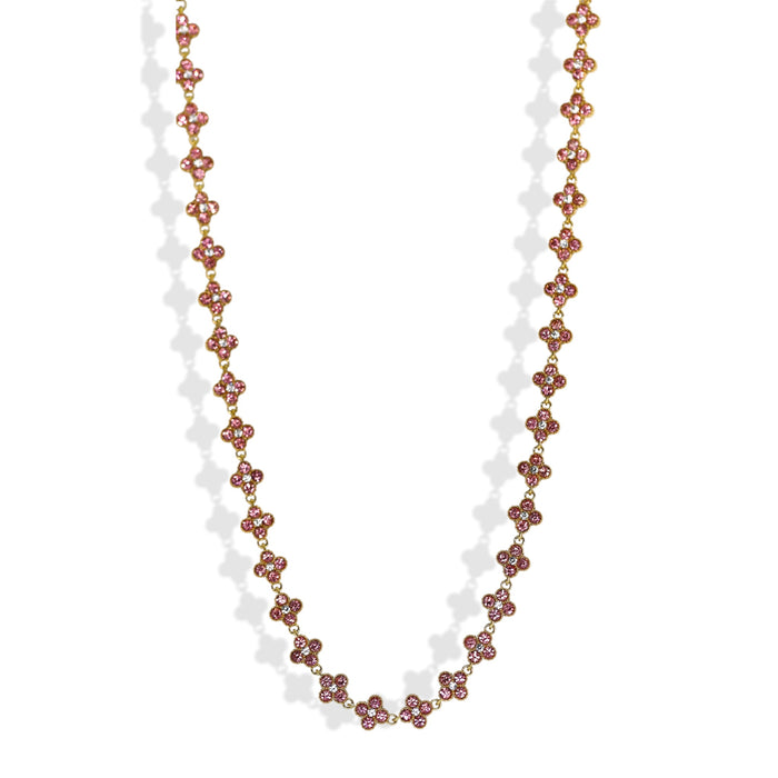 Collier tennis trèfle en acier inoxydable – pierre rose pastel ✨