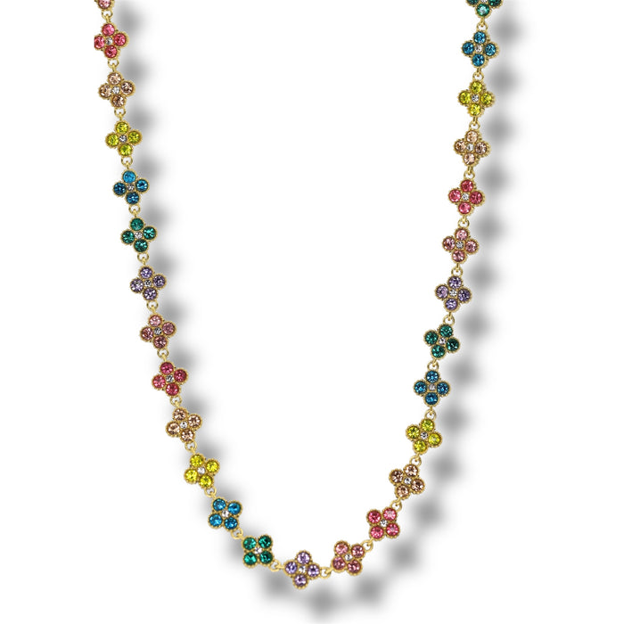 Collier tennis trèfle en acier inoxydable – pierre multicolore ✨