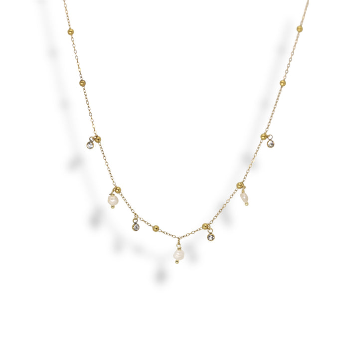 Collier en or Pierres de zirconium et perles de culture - Acier Inoxydable ✨