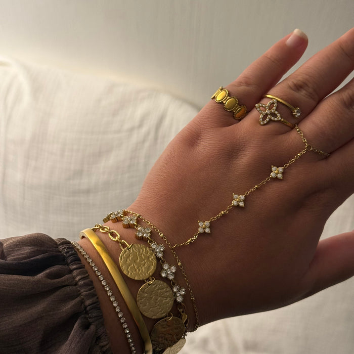 Bague dorée ajustable avec pierres en zirconium en acier inoxydable ✨