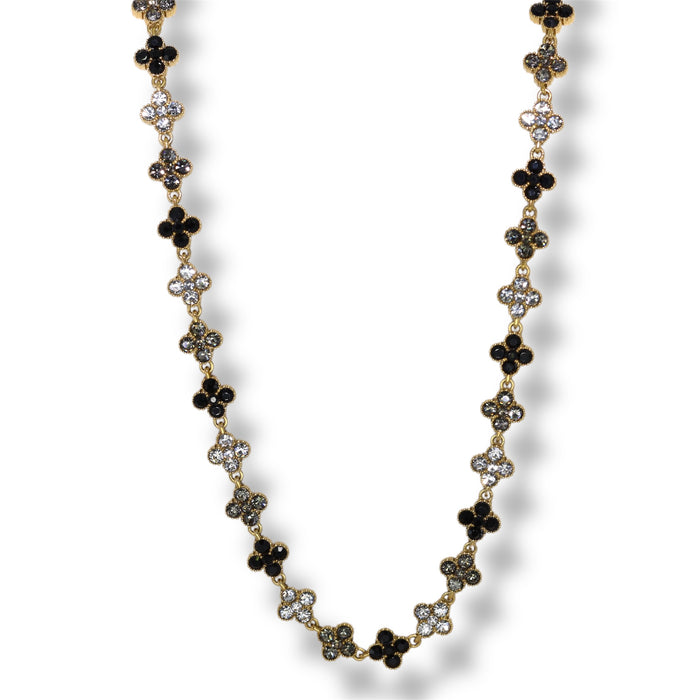 Collier tennis trèfle en acier inoxydable – pierre noir et transparentes ✨