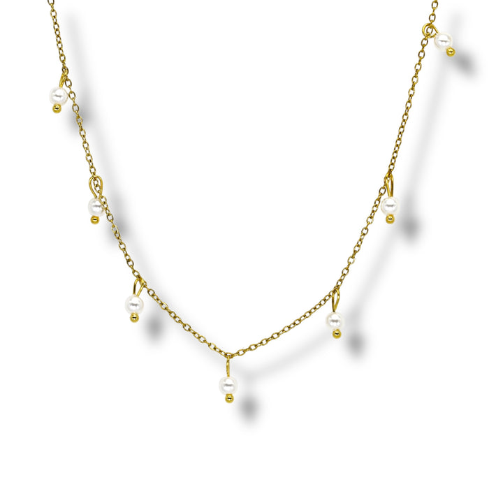 Collier Or avec perle blanche – Acier inoxydable ✨