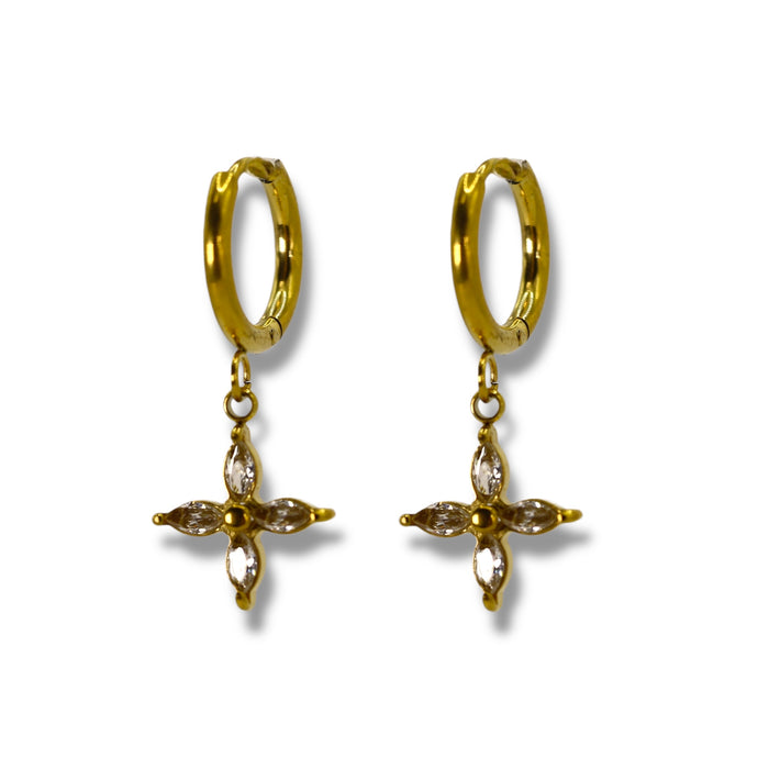 Créoles dorées avec pendentif fleur - Acier Inoxydable ✨