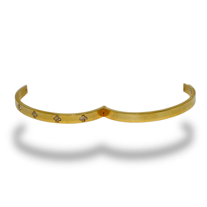 Manchette en acier inoxydable doré - Motifs fleuris et zirconium ✨