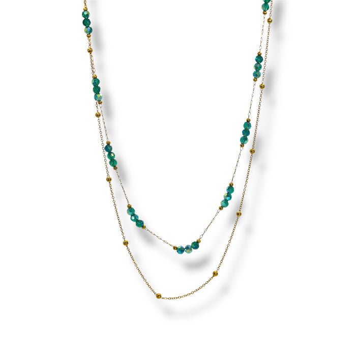 Collier double artisanal fait main – Perles émeraudes ✨