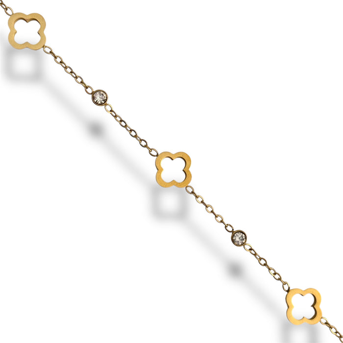 Bracelet Or Trèfles Dorés & Zirconiums - Acier Inoxydable ✨