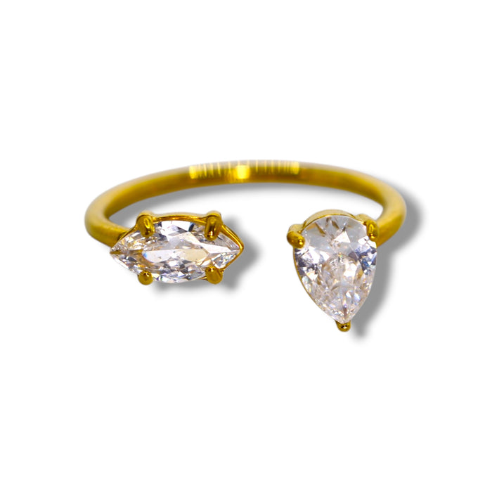 Bague fine double pierres zirconium - Acier Inoxydable ✨
